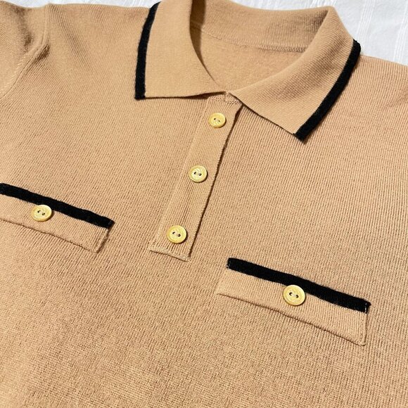 Vintage Marks & Spencer Polo Knit Sweater Camel Black- S - Picture 8 of 11